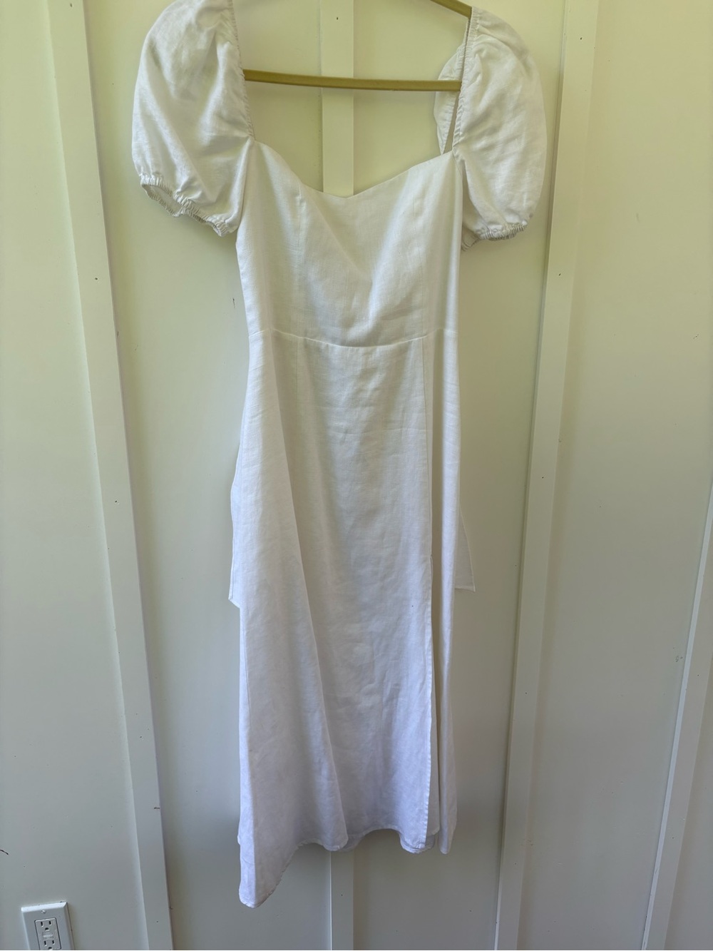 Reformation White Puff Sleeve Square-Neck Midi Dress with High Slit - Picture 3 of 5